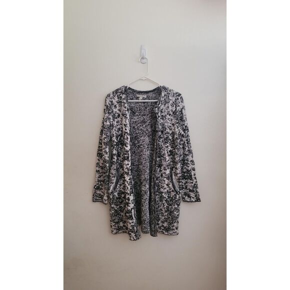 Dana Buchman GUC Black & White Marl Knit Long Open Cardigan sz L w/Pockets - Picture 1 of 8